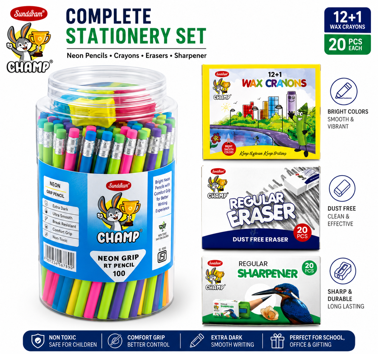 Back to School Mega Combo Stationery Set – Pencils, Crayons, Erasers & Sharpeners